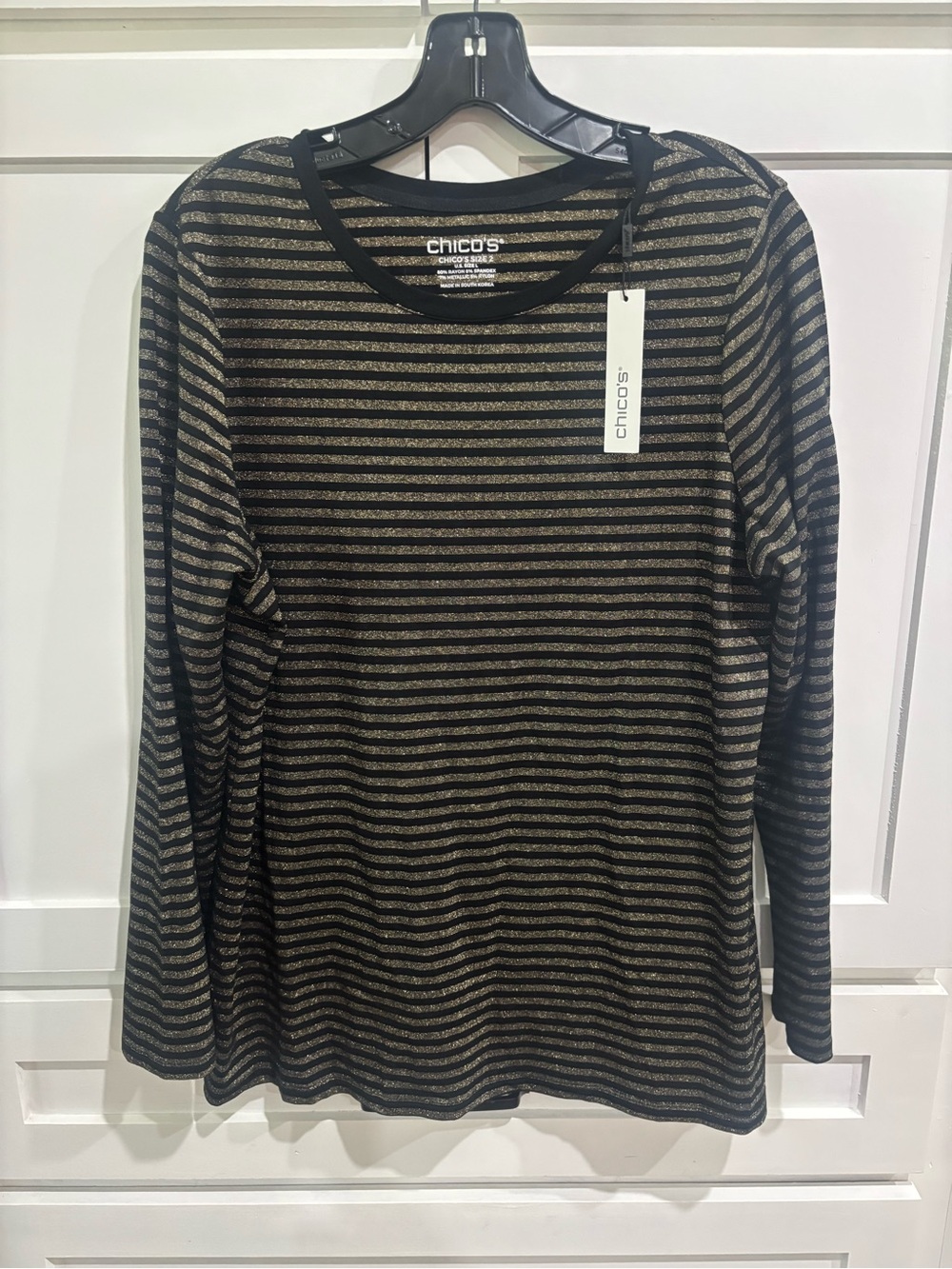 Chico's Black & Gold Striped Long Sleeve Top